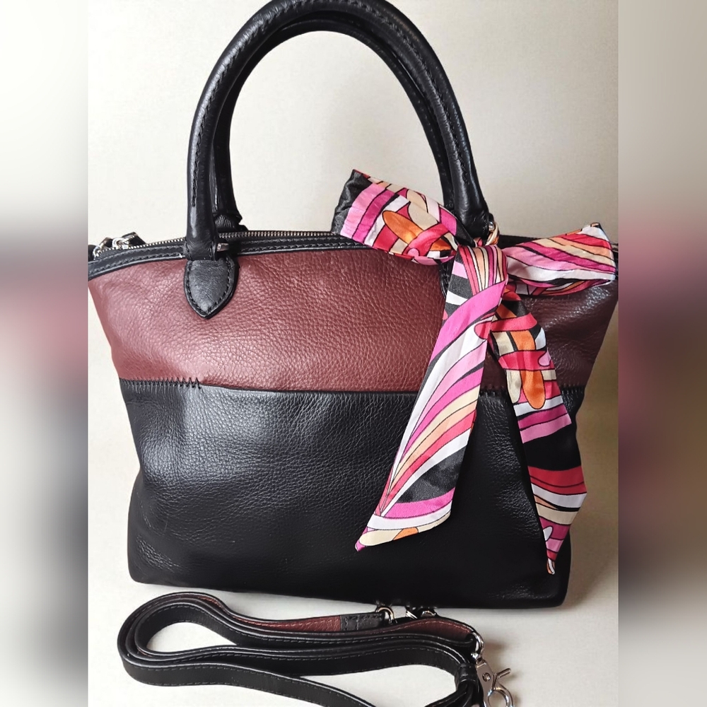 Brighton Black and Brown Satchel with Pink Scarf